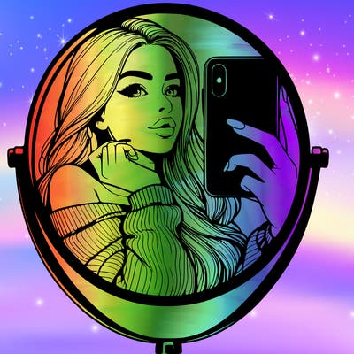 realistic girl taking mirror selfie beautiful