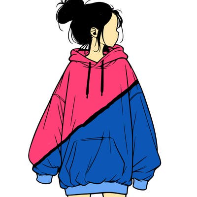 realistic girl with a oversized sweatshirt on and a bun