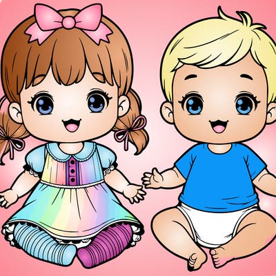 little baby girl and  little baby boy