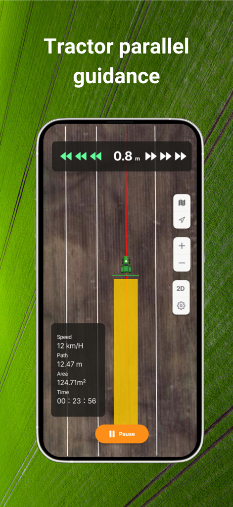 Tractor GPS : Field Navigator - Smartphone screen showing tractor parallel guidance and AB lines for precision farming.