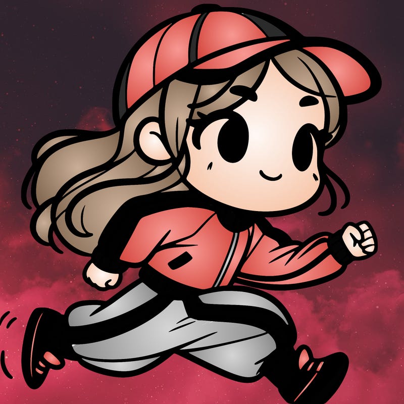 girl with backwards cap and tracksuit running