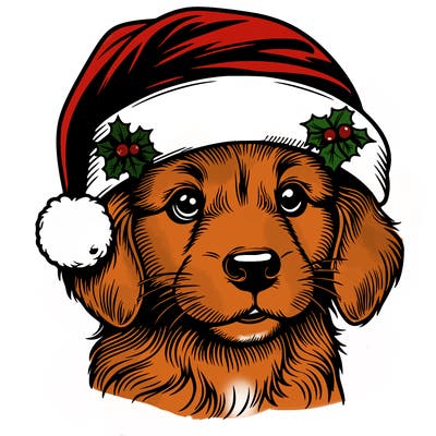 realistic dog wearing a santa hat