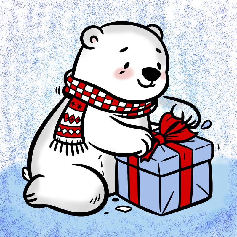 polar bear wrapping a present