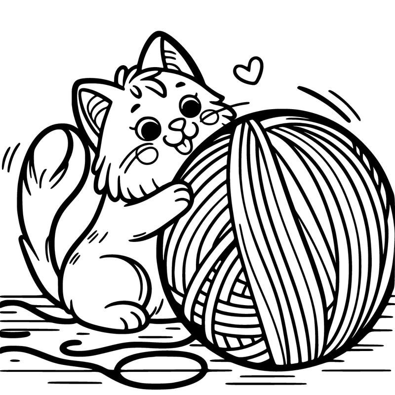 a cat playing with a big ball of yarn
