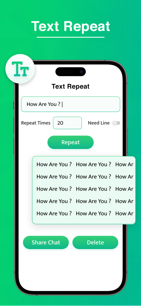 Dual Messenger 2025 - Interface of the Text Repeat feature in Dual Messenger 2025 app