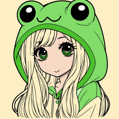 a pretty girl wearing a frog hoodie portrait with long hair
