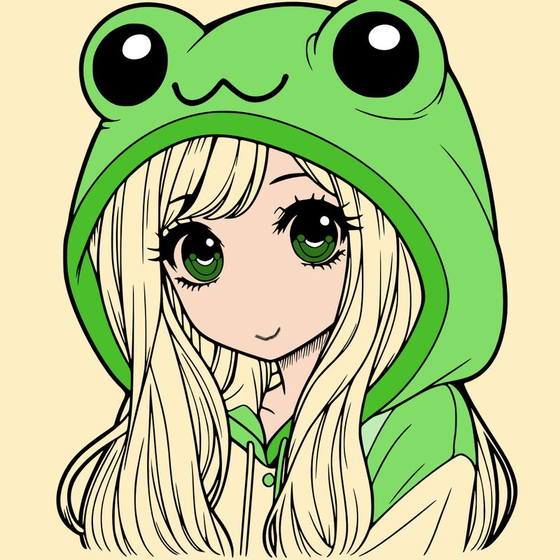 a pretty girl wearing a frog hoodie portrait with long hair