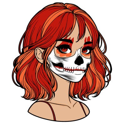 realistic girl with skull
