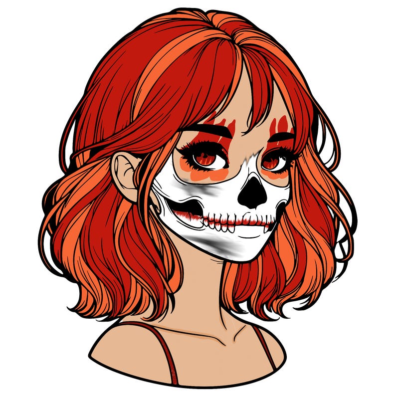 realistic girl with skull