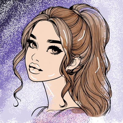 realistic girl with a ponytail on her hair and lips