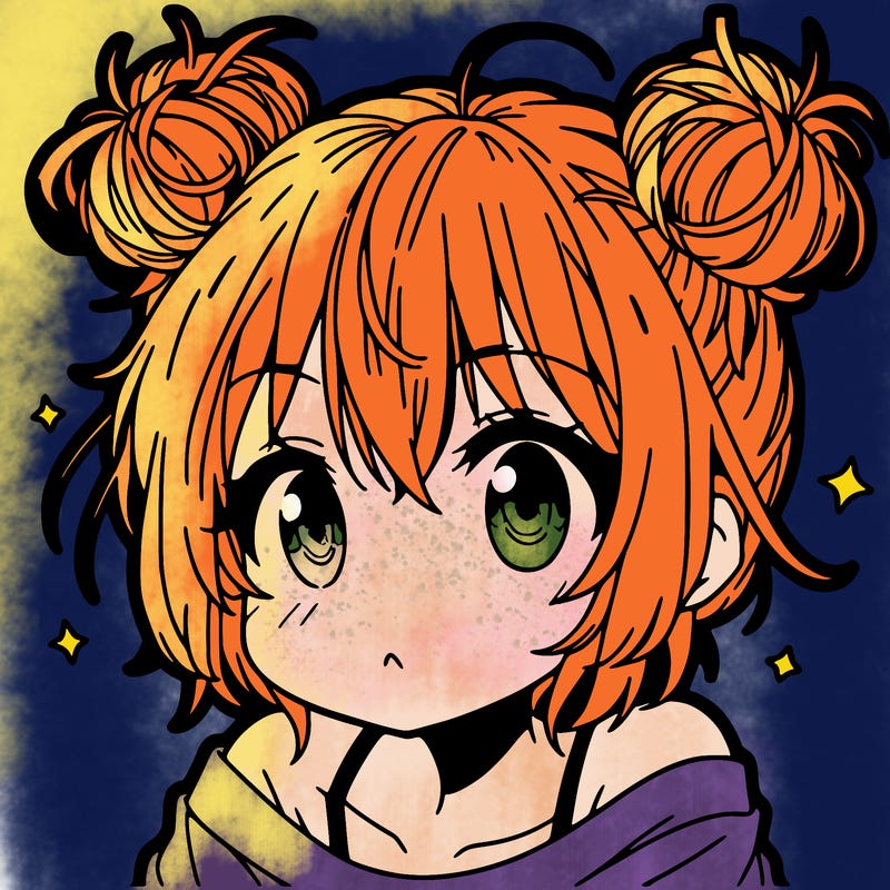 a manga girl with messy small buns