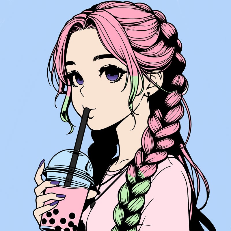 realistic girl with braided hair drinking boba