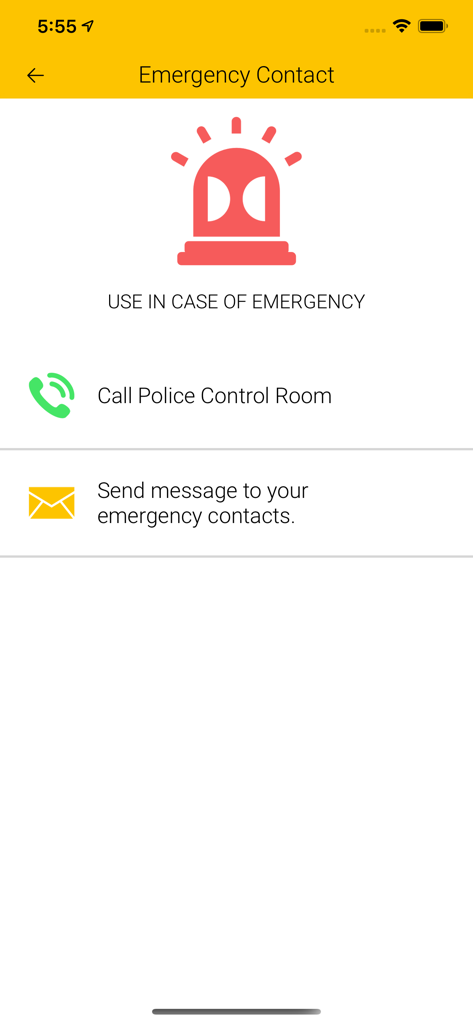 Emergency contact interface in the FIJI CABS taxi app showing police and emergency messaging options.