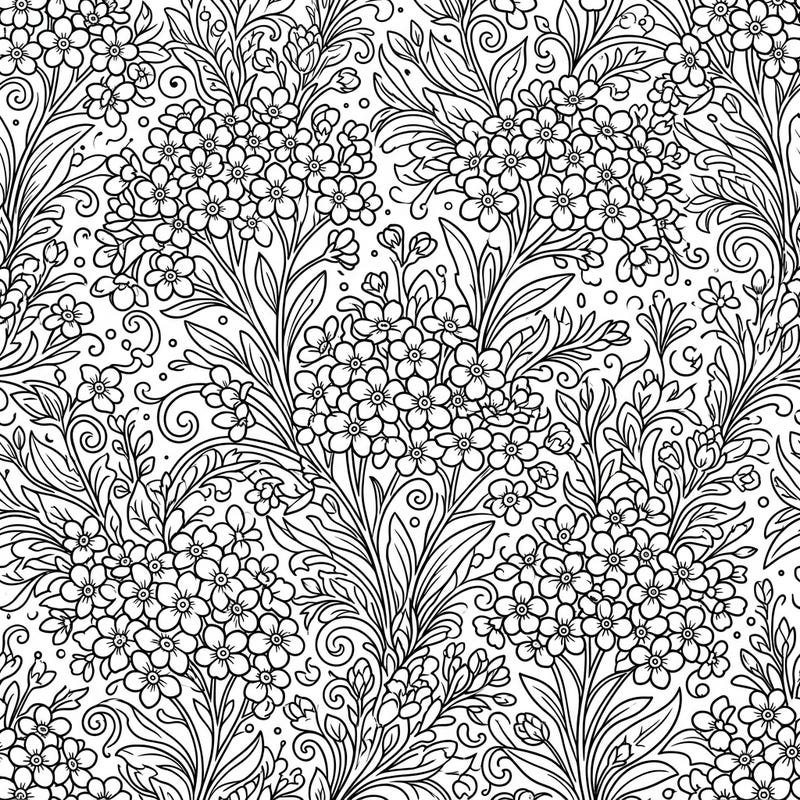 Unwind with this exquisitely detailed forget-me-nots adult coloring page, designed to soothe your mind. Dive into a world of intricate floral patterns, perfect for mindful relaxation and creative expression.