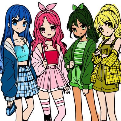 teen manga girls group of 4