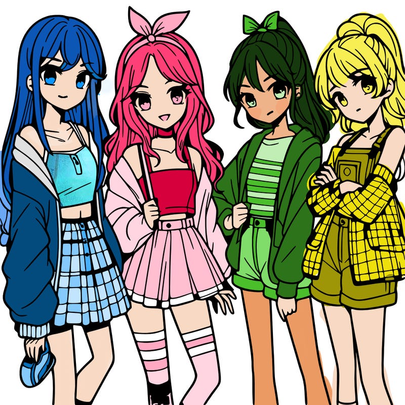 teen manga girls group of 4