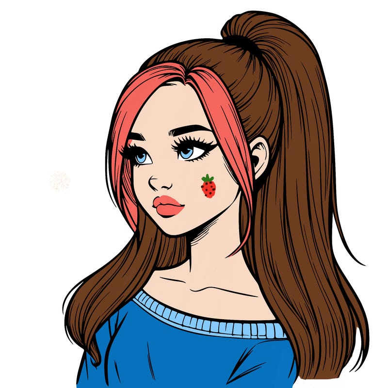 realistic girl with a high ponytail