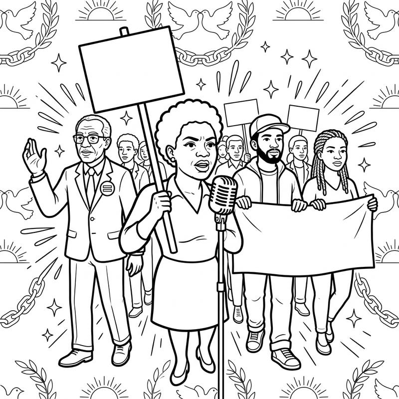 Dive into history with this powerful coloring page celebrating Civil Rights Activists. Engage with themes of justice, equality, and peace as you bring this impactful scene to life.