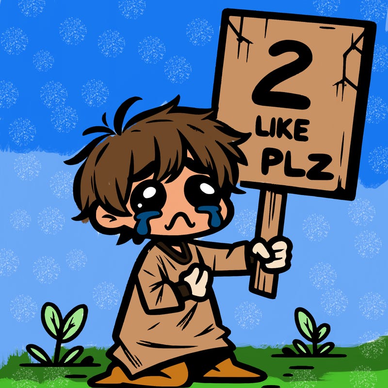 small poor toddler crying with sign that says 2 like plz