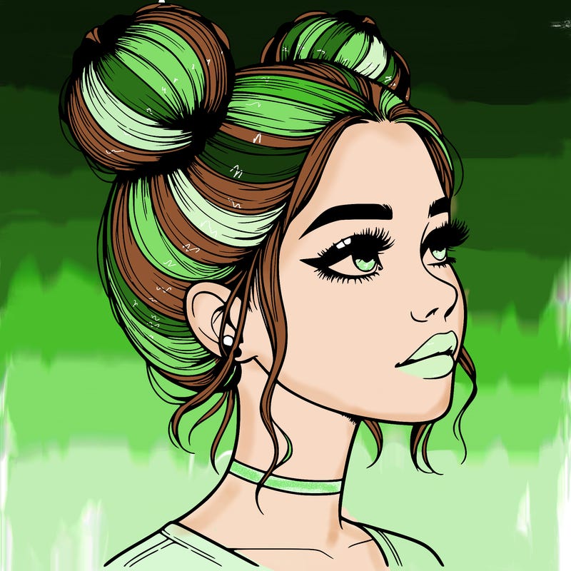 realistic girl with buns on the top of her head
