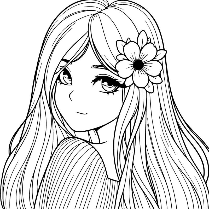 realistic girl with a flower in her long hair