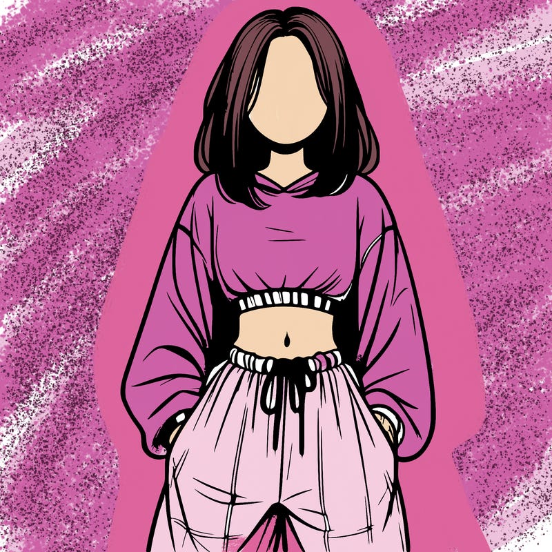 realistic girl faceless with baggy pants and a crop top