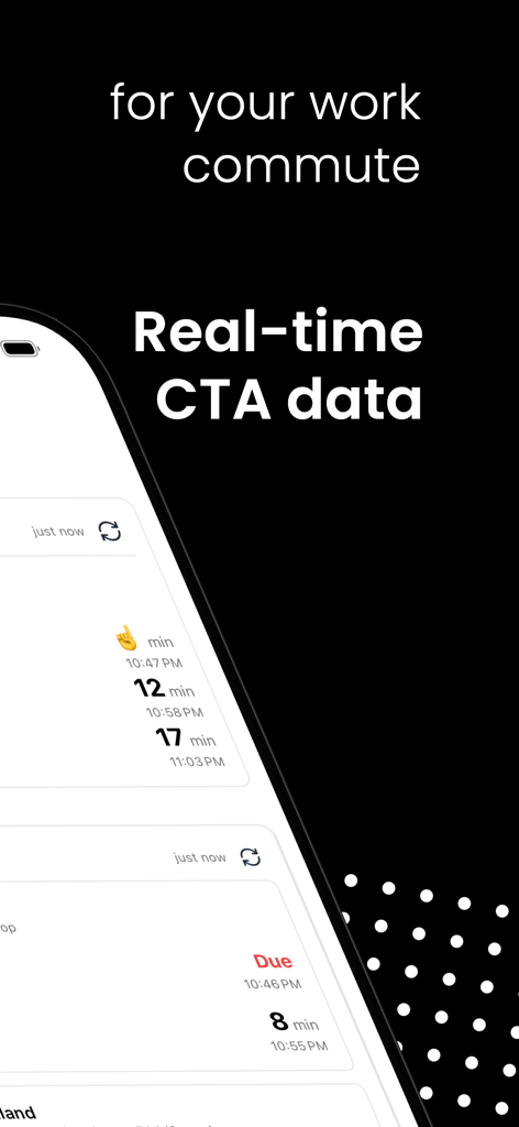 シカゴの通勤者向けCTA電車のリアルタイム到着時間を表示するChiTrackアプリインターフェース。