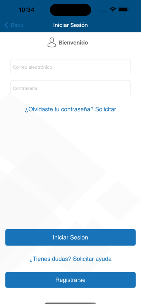 Pantalla de inicio de sesión para la aplicación de estacionamiento Parkum