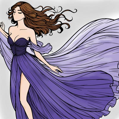 realistic woman in dress flowing the the wind