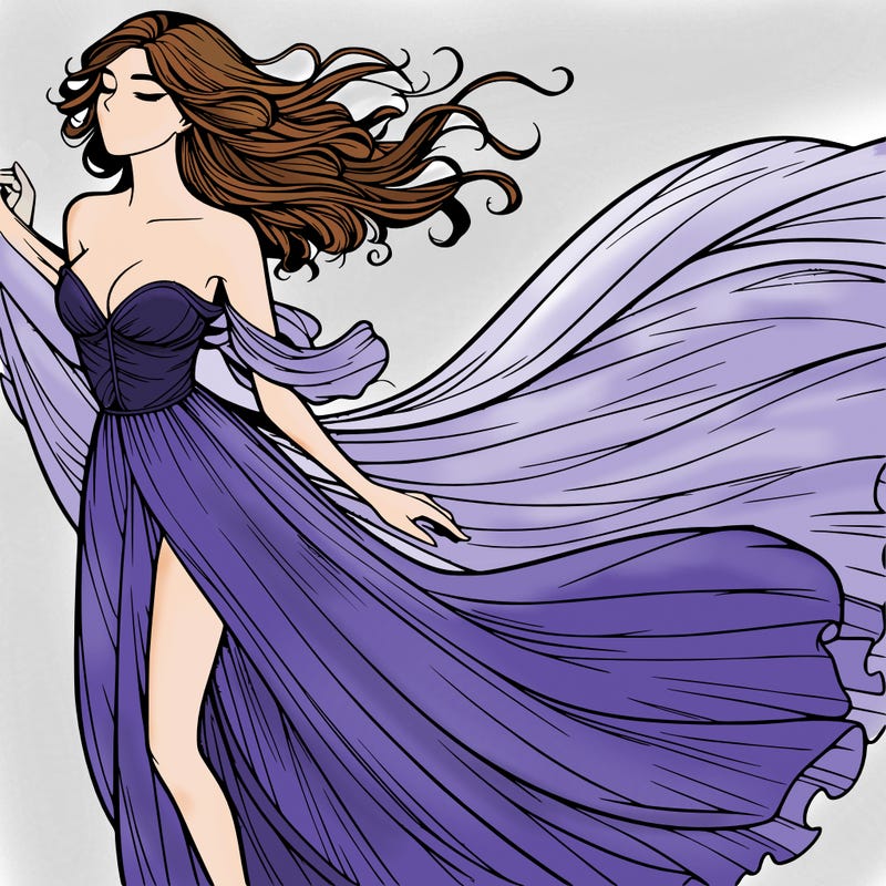 realistic woman in dress flowing the the wind