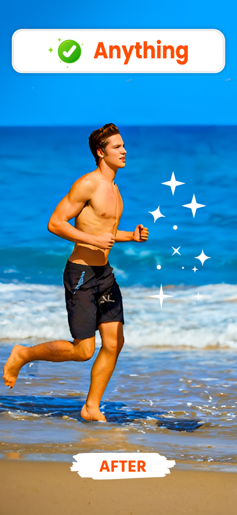 Magic Eraser:Remove Background - A man running on a beach showing the after result of removing an object with the magic eraser app
