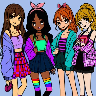 teen manga girls group of 4