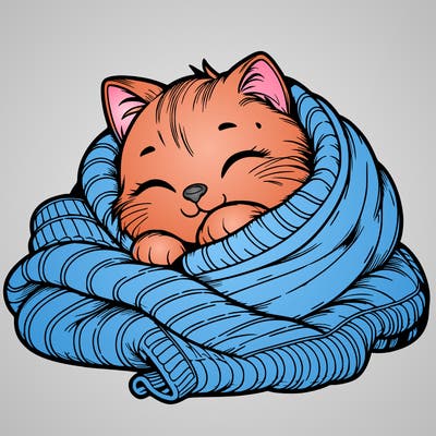 realistic cozy cat in a blanket