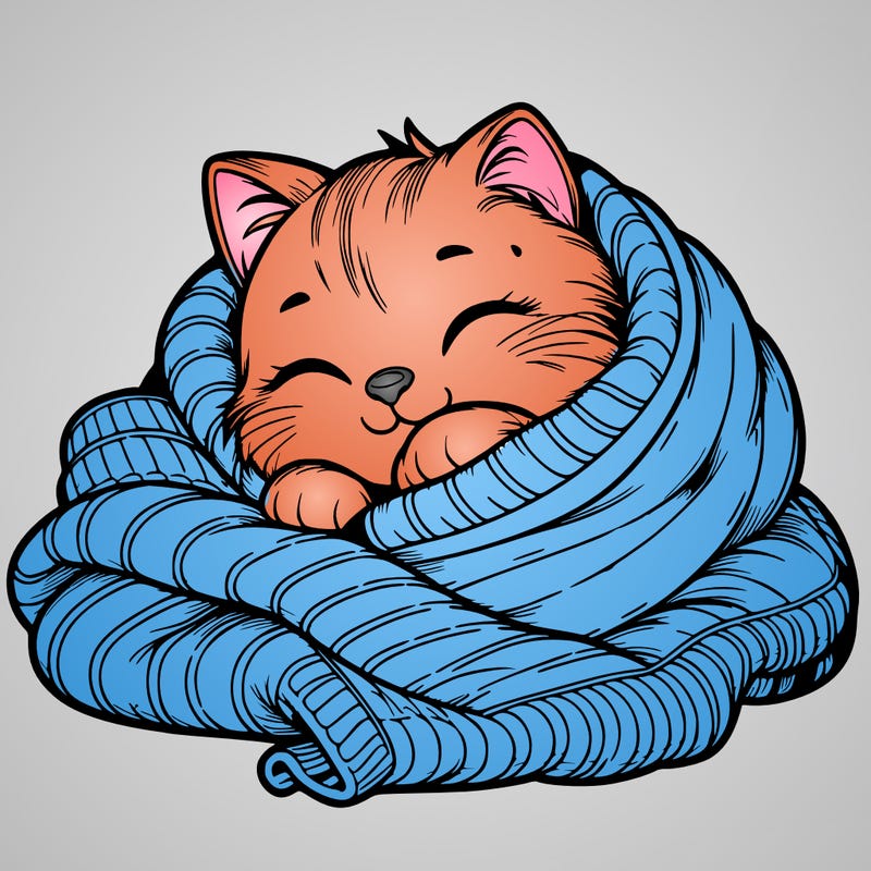 realistic cozy cat in a blanket