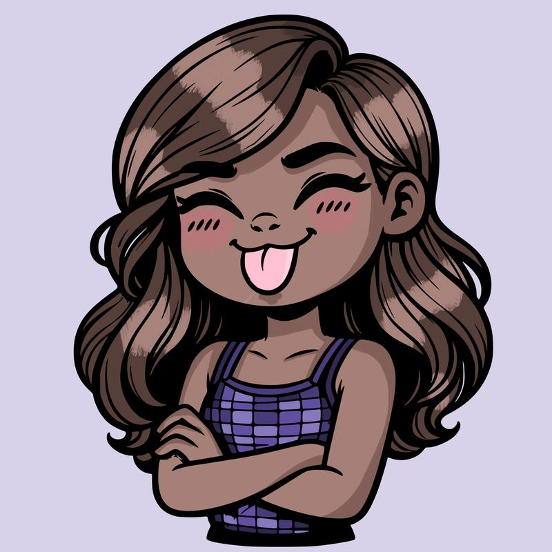 realistic girl crossing her arms and wearing a tank top with her tongue held out she has long hair