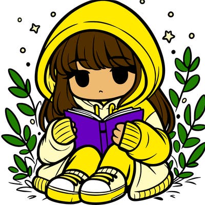 girl in oversized hoodie reading a book