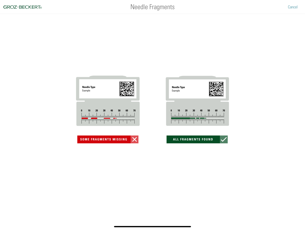 INH@Site 2.0 - 재봉 니들 조각이 누락되었는지 또는 모두 발견되었는지 문서를 위한 디지털 인터페이스