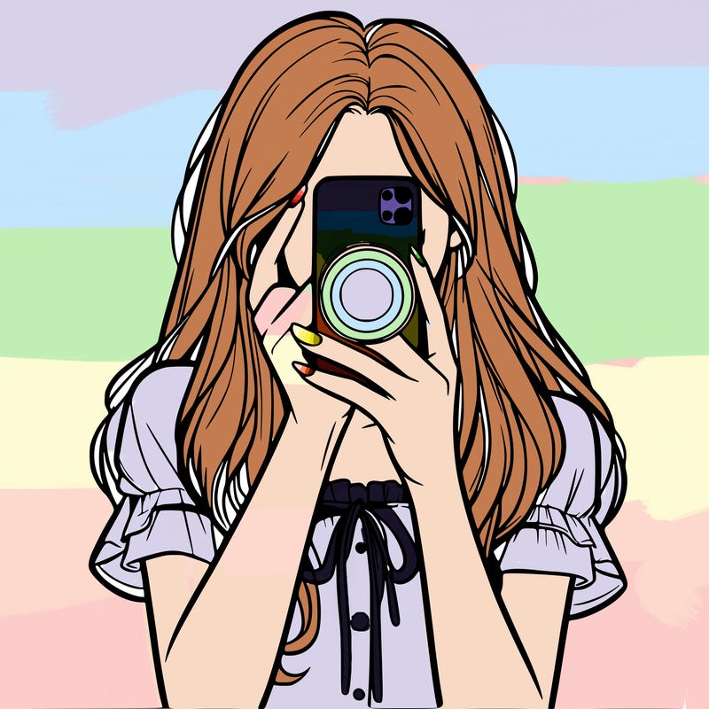 a realistic girl holding her phone taking pictures