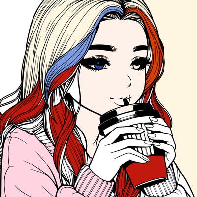 realistic girl drinking coffee
