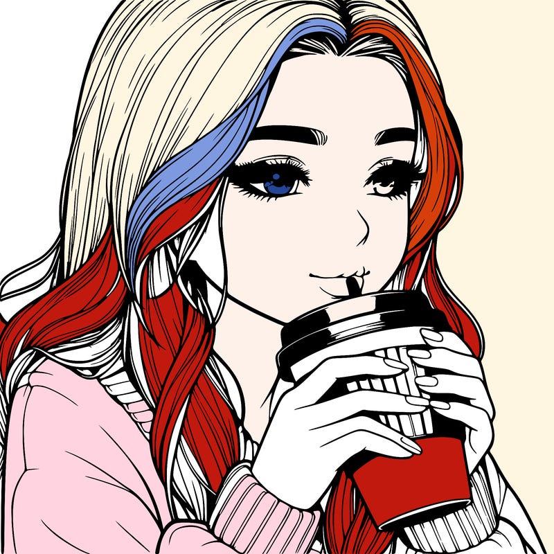 realistic girl drinking coffee