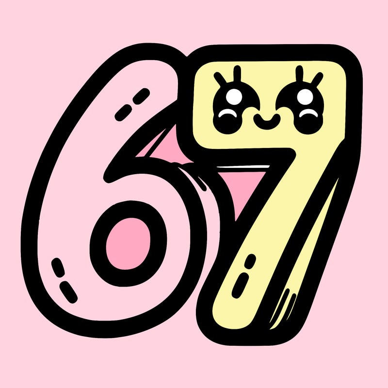 the numbers 67