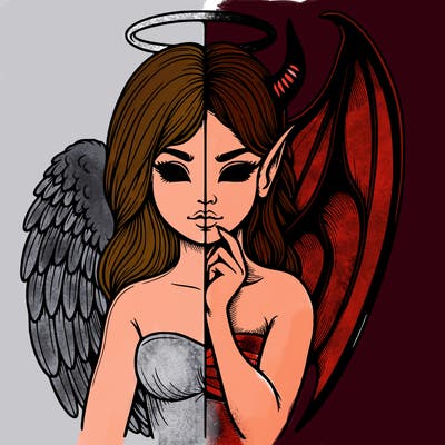 realistic angel half demon