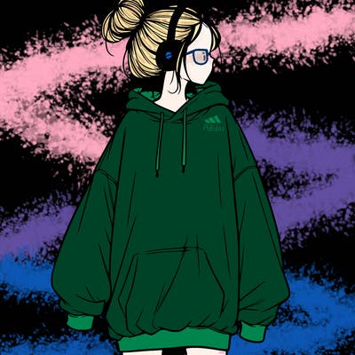 realistic girl with a oversized sweatshirt on and a bun