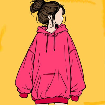 realistic girl with a oversized sweatshirt on and a bun