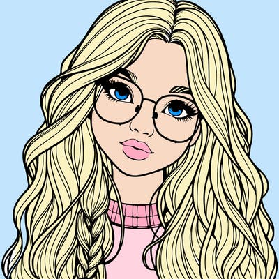 girl with long hair and freckles and glasses realistic