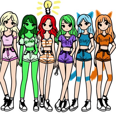 a group of girls wearing crop tops and shorts