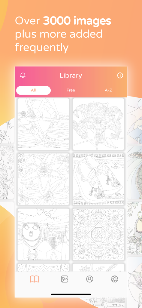Library of over 3000 coloring pages in the Color Matters app including flowers and patterns