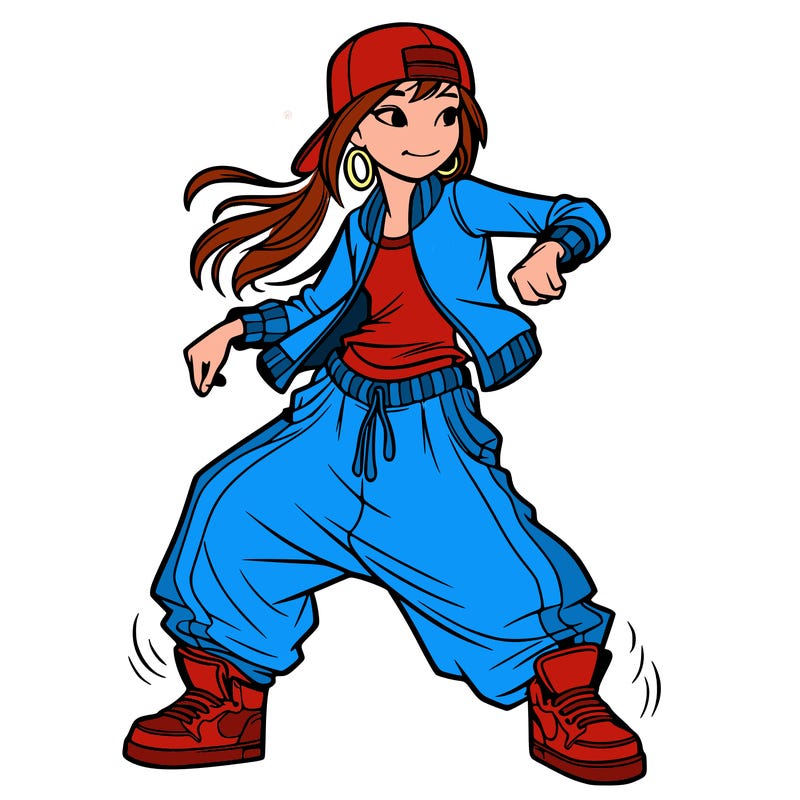 teenage girl doing street dance in baggy clothes