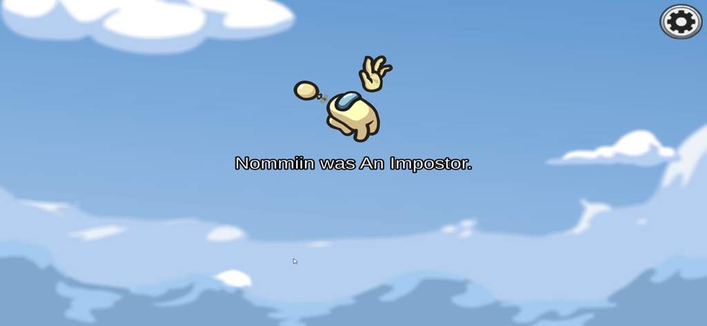 A yellow character with a balloon hat falling through the sky with text stating Nommiin was An Impostor.