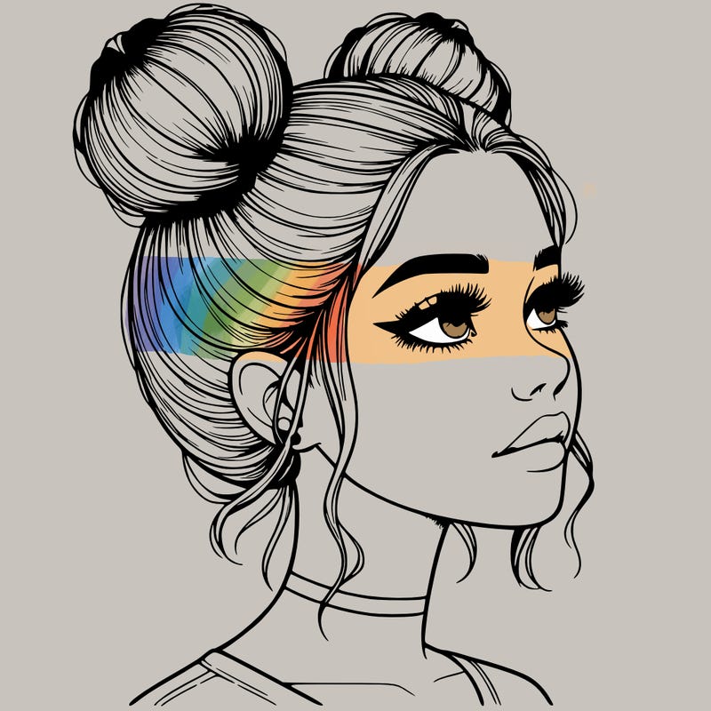 realistic girl with buns on the top of her head